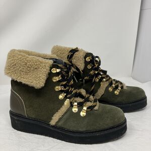 Very Volatile Hiking Boots Suede Leather Sherpa Lace Up Womens 7 EUC Gorpcore